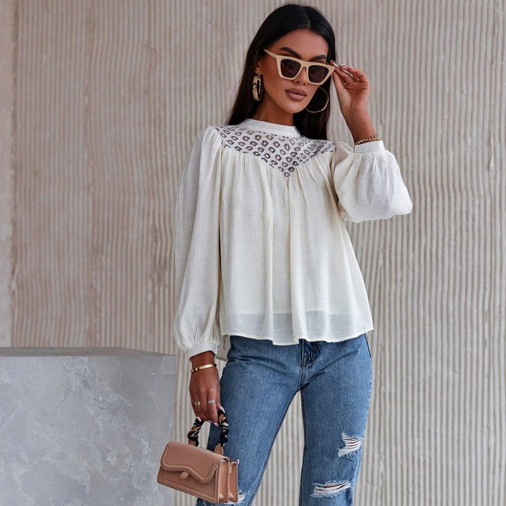 Crochet Front Long Sleeve Shirt